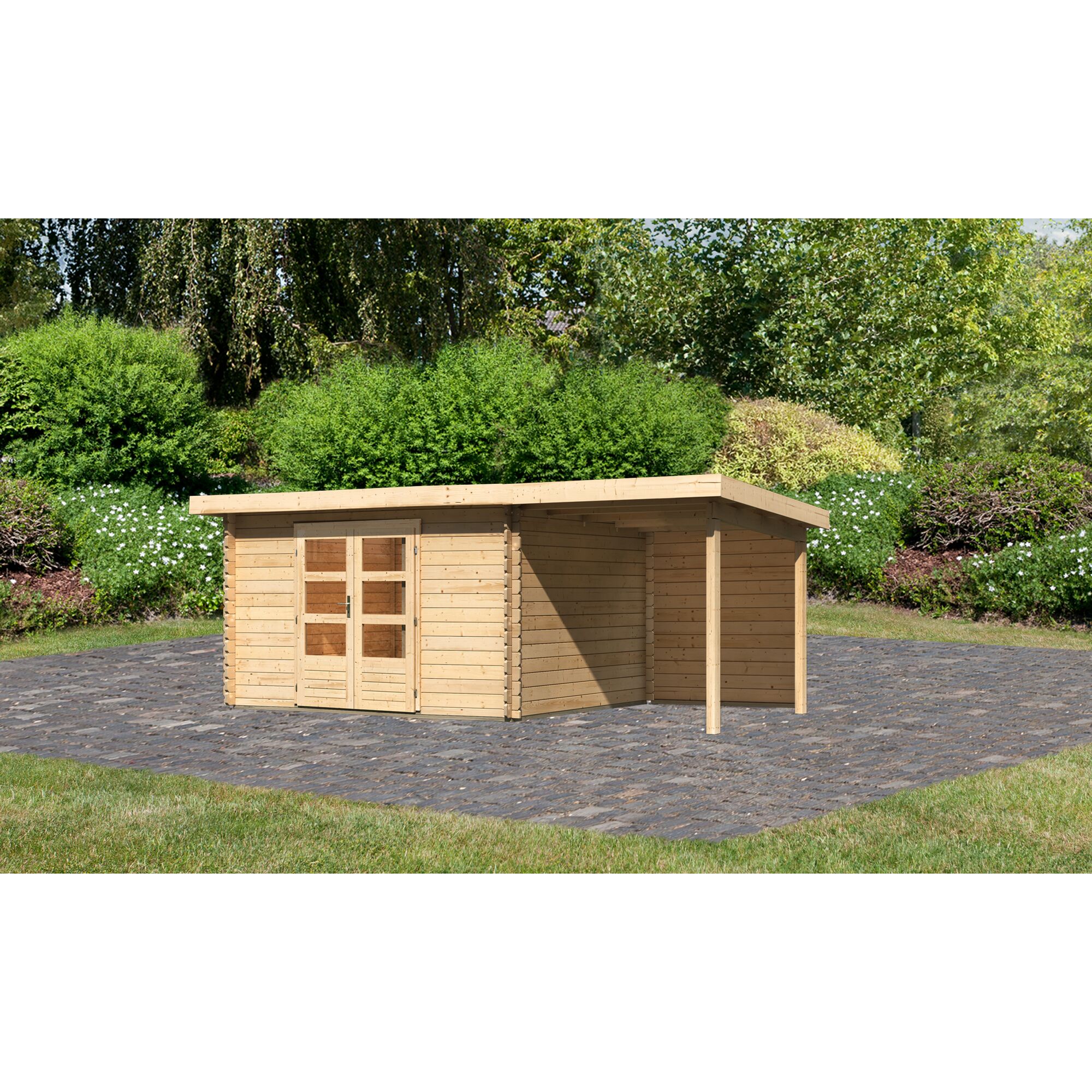 Gartenhaus aus Holz mit Überdachung
