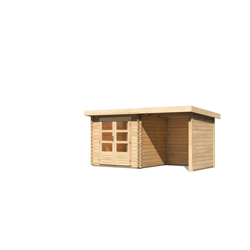 Gartenhaus aus Holz mit Doppeltür und Überdachung