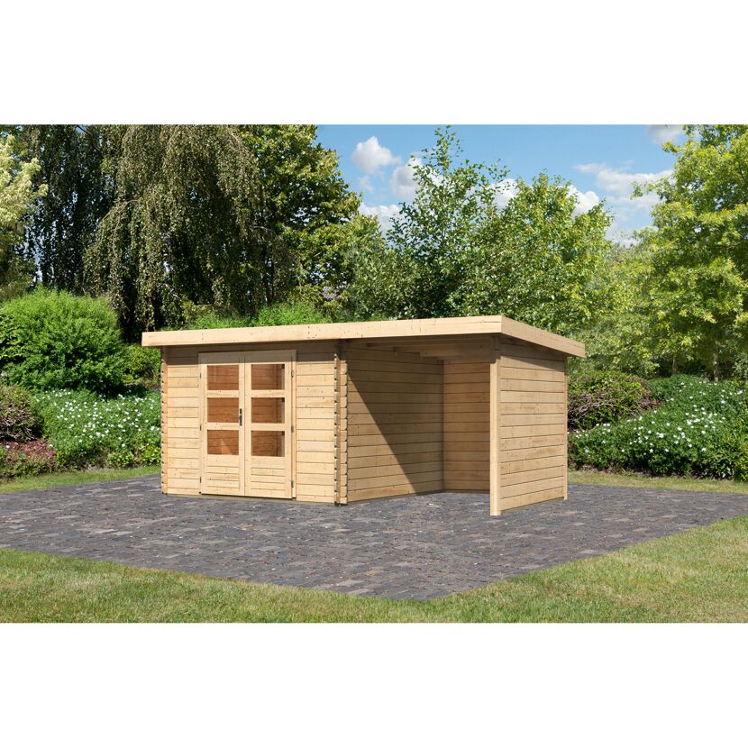 Gartenhaus aus Holz mit Überdachung