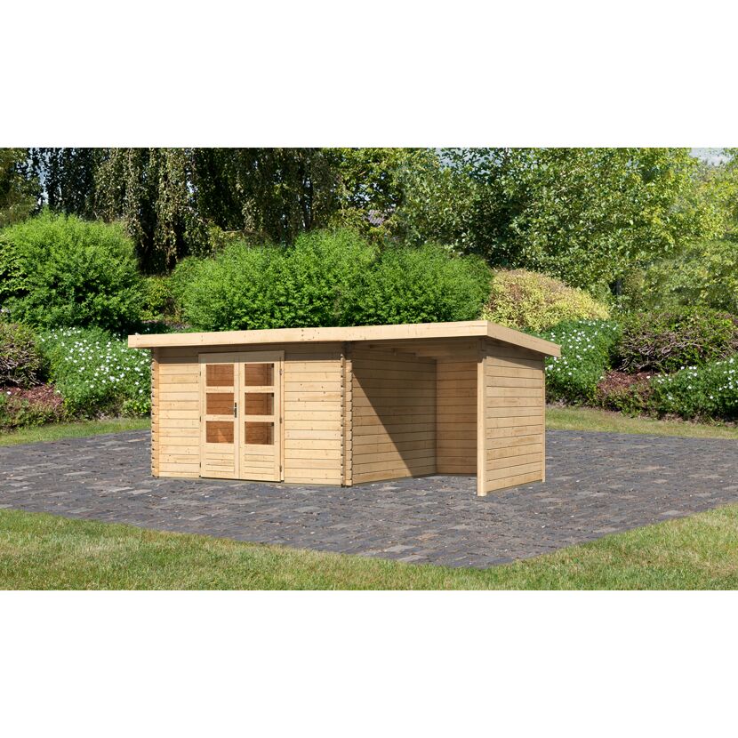 Gartenhaus aus Holz mit Doppeltür und Vordach