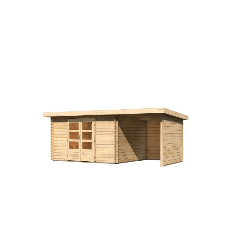 Gartenhaus aus Holz mit Doppeltür und Überdachung