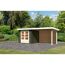 Gartenhaus-Set 'Kastrup 2' terragrau mit Anbaudach und Rückwand 255 x 217 x 273 cm