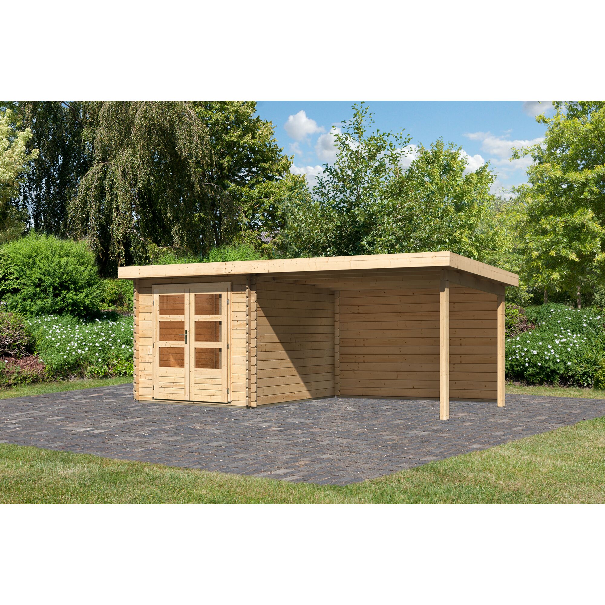 Gartenhaus aus Holz mit Überdachung