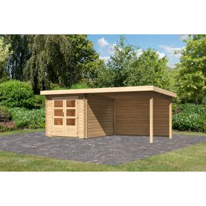 Gartenhaus-Set 'Kastrup 4' naturbelassen mit Anbaudach und Rückwand 554 x 222 x 333 cm