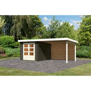 Gartenhaus-Set 'Kastrup 4' terragrau mit Anbaudach und Rückwand 255 x 222 x 333 cm