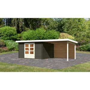 Gartenhaus-Set 'Kastrup 7' terragrau mit Anbaudach und Rückwand 674 x 222 x 333 cm