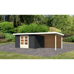 Gartenhaus-Set 'Kastrup 7' anthrazit mit Anbaudach und Rückwand 674 x 222 x 333 cm