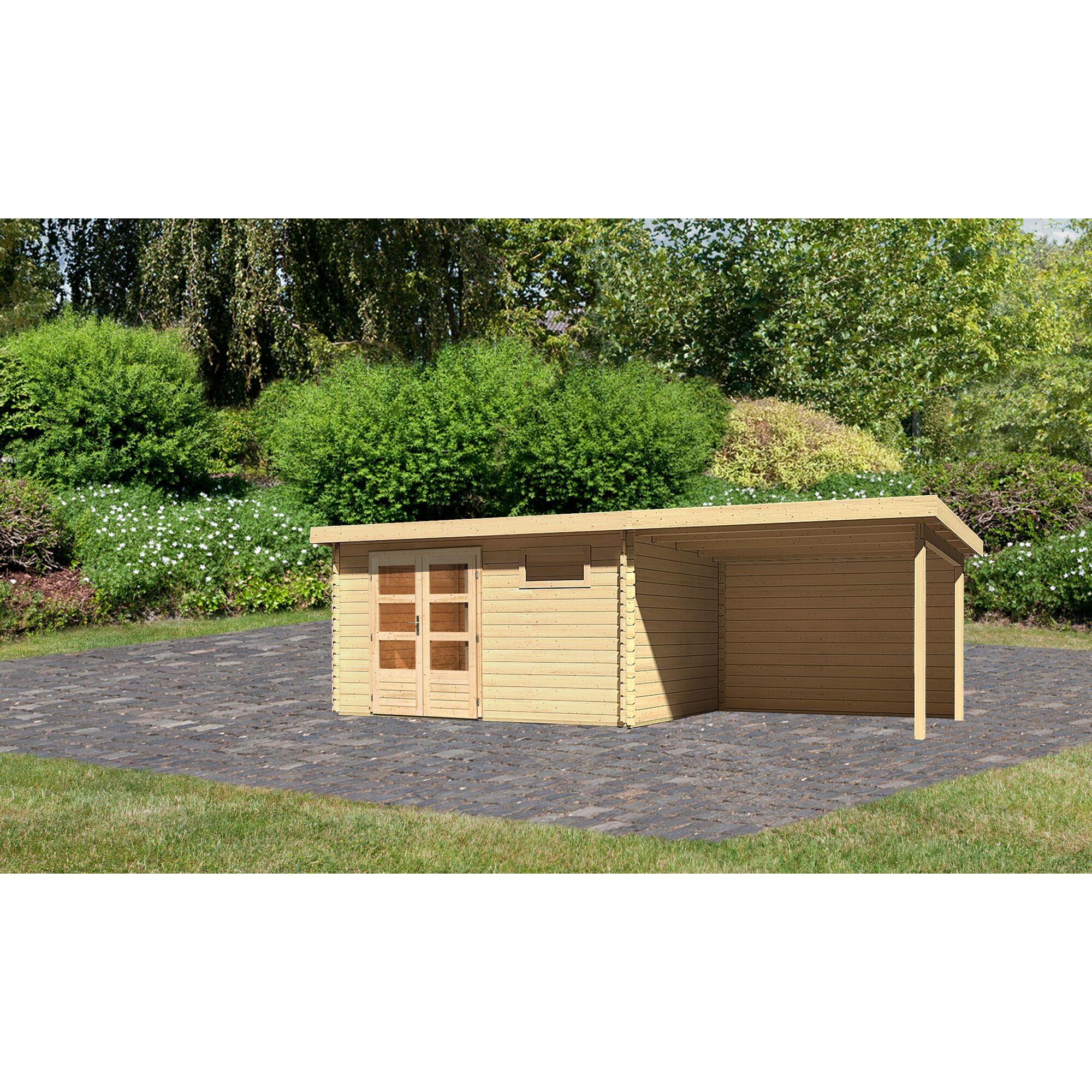 Gartenhaus aus Holz mit Überdachung