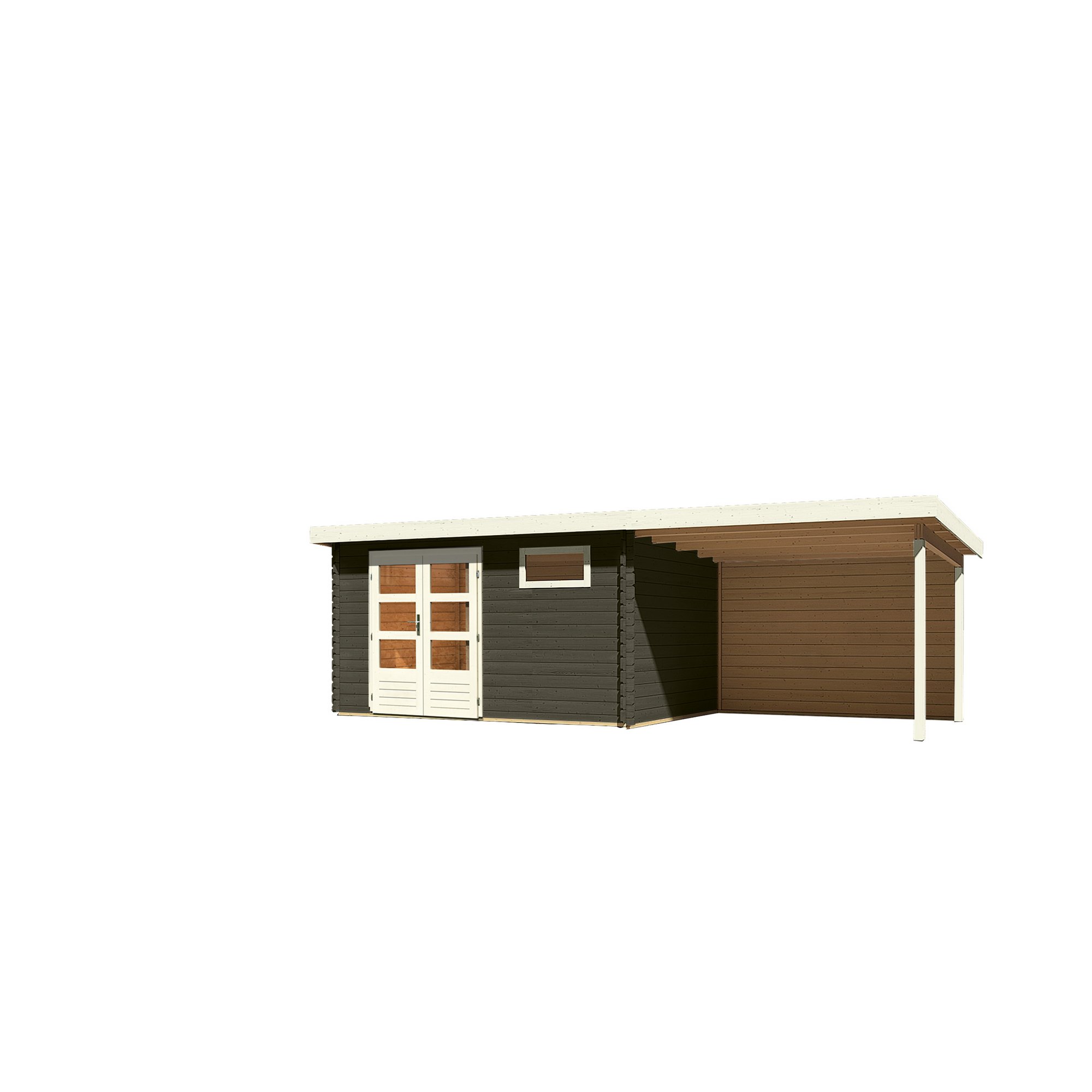 Gartenhaus-Set 'Kastrup 8' terragrau mit Anbaudach und Rückwand 704 x 220 x 333 cm + product picture