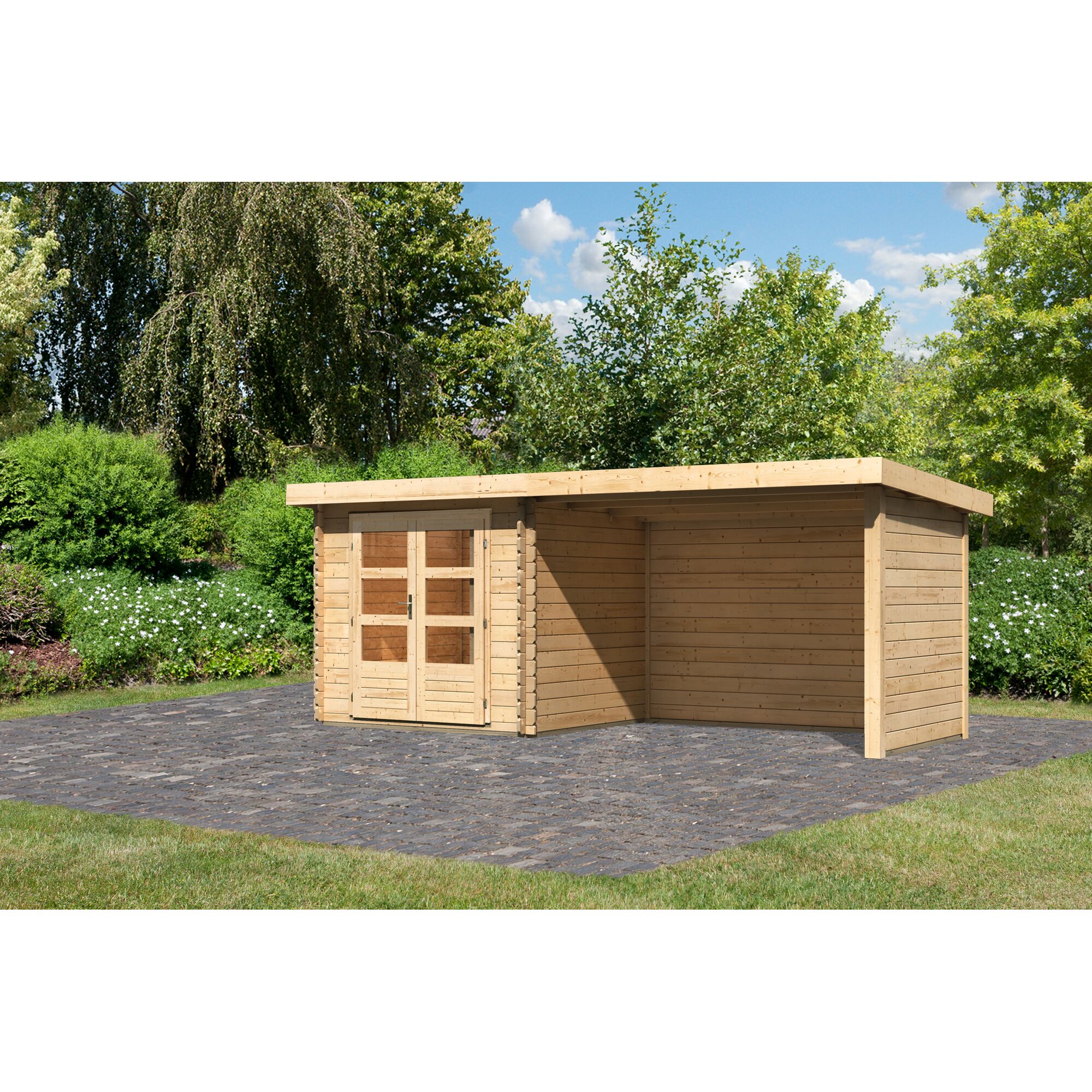 Gartenhaus aus Holz mit Überdachung