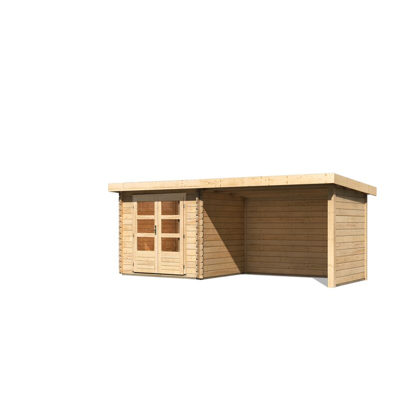 Gartenhaus aus Holz mit Doppeltür und Überdachung