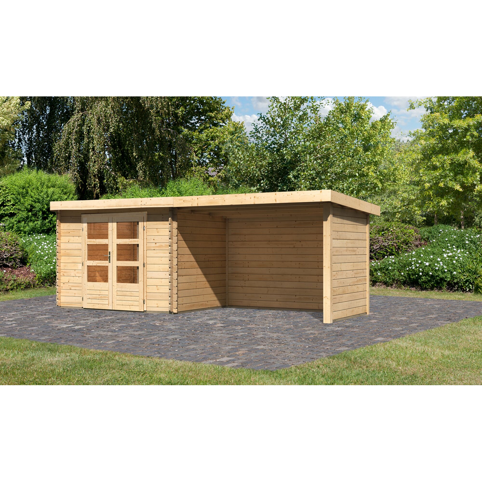Gartenhaus aus Holz mit Überdachung