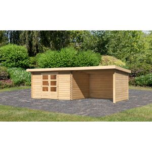 Gartenhaus-Set 'Kastrup 7' naturbelassen mit Anbaudach, Seiten- und Rückwand 674,5 x 222 x 333 cm
