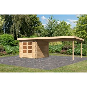 Gartenhaus-Set 'Kastrup 4' naturbelassen mit Anbaudach 714,5 x 222 x 333 cm
