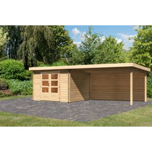 Gartenhaus-Set 'Kastrup 5' naturbelassen mit Anbaudach und Rückwand 714 x 220 x 333 cm