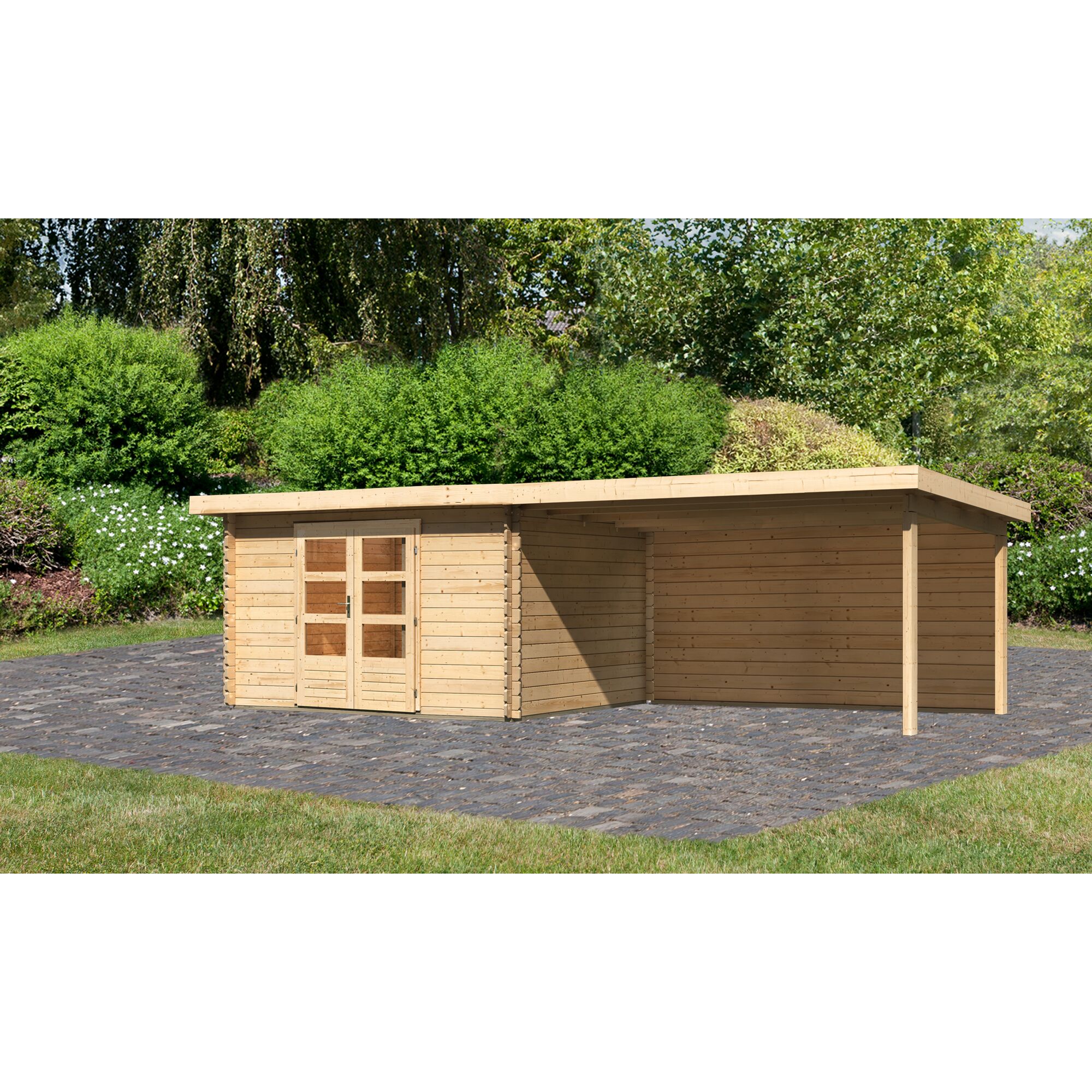 Gartenhaus aus Holz mit Überdachung