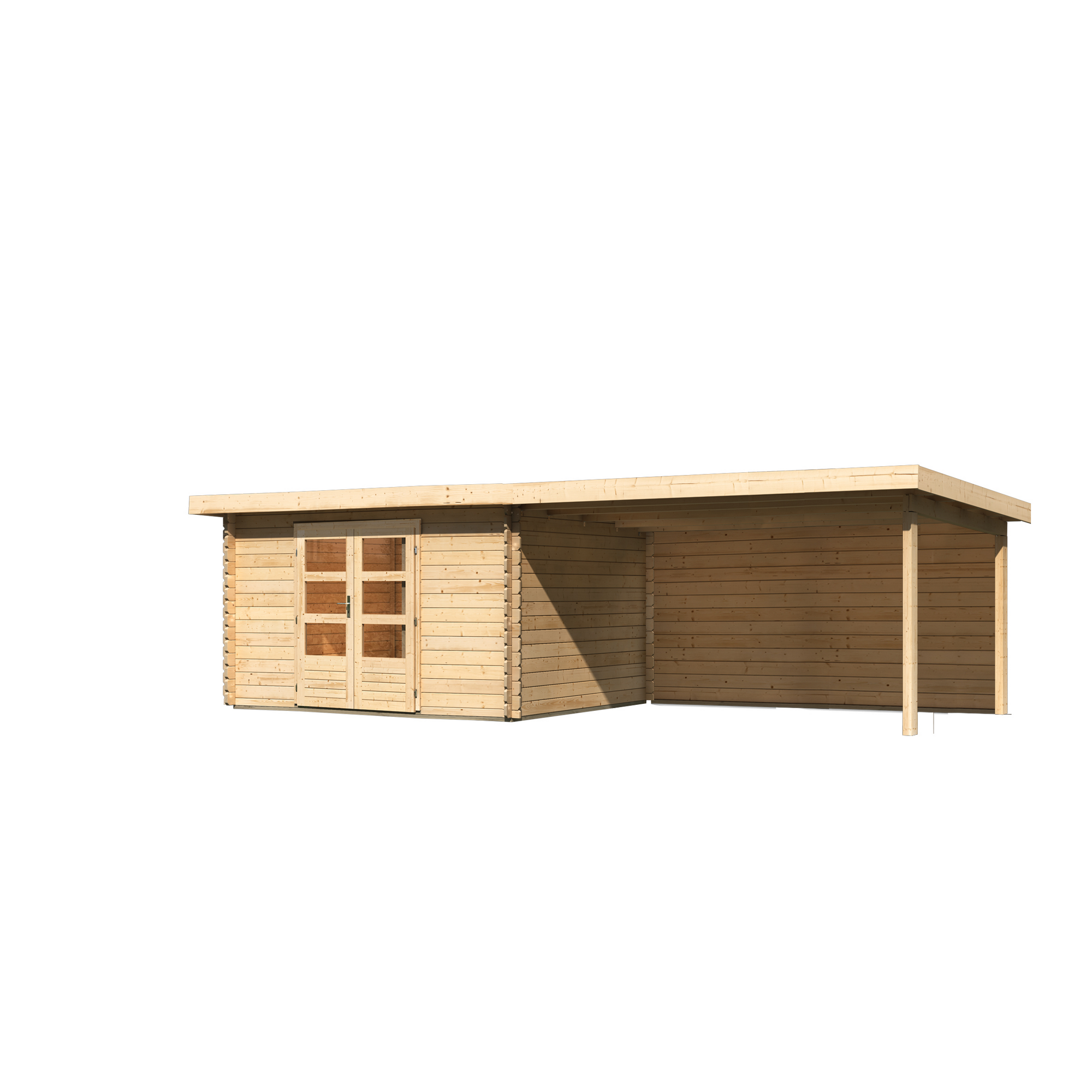 Gartenhaus-Set 'Kastrup 7' naturbelassen mit Anbaudach und Rückwand 774 x 222 x 333 cm + product picture