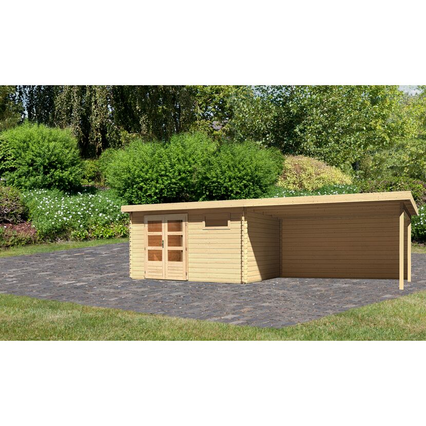 Gartenhaus aus Holz mit Anbauschuppen