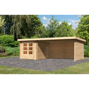 Gartenhaus-Set 'Kastrup 4' naturbelassen mit Anbaudach, Seiten- und Rückwand 654 x 222 x 333 cm