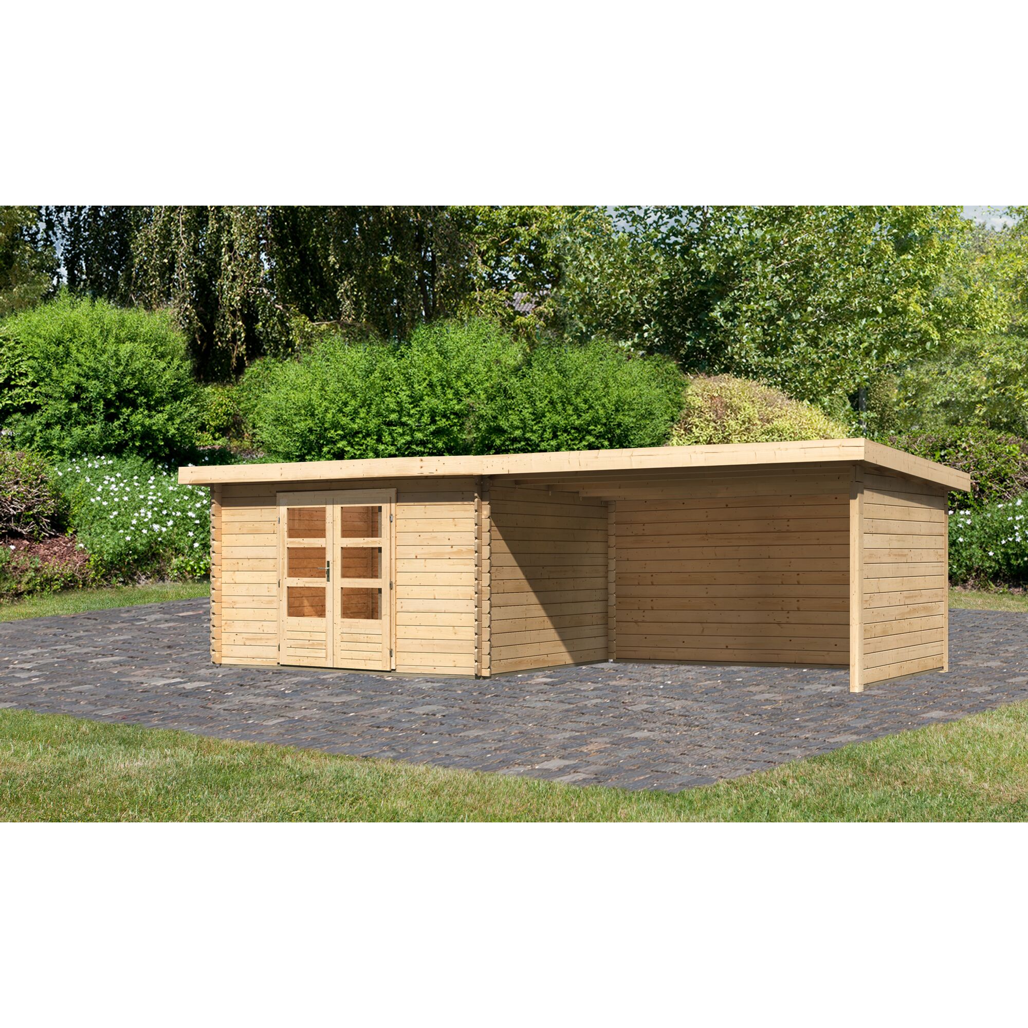 Gartenhaus aus Holz mit Überdachung