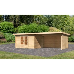 Gartenhaus-Set 'Kastrup 7' naturbelassen mit Anbaudach, Seiten- und Rückwand 774 x 222 x 333 cm