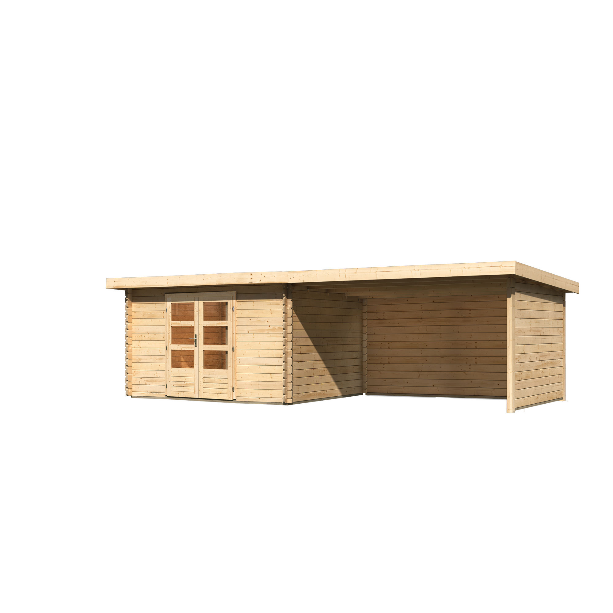 Gartenhaus-Set 'Kastrup 7' naturbelassen mit Anbaudach, Seiten- und Rückwand 774 x 222 x 333 cm + product picture