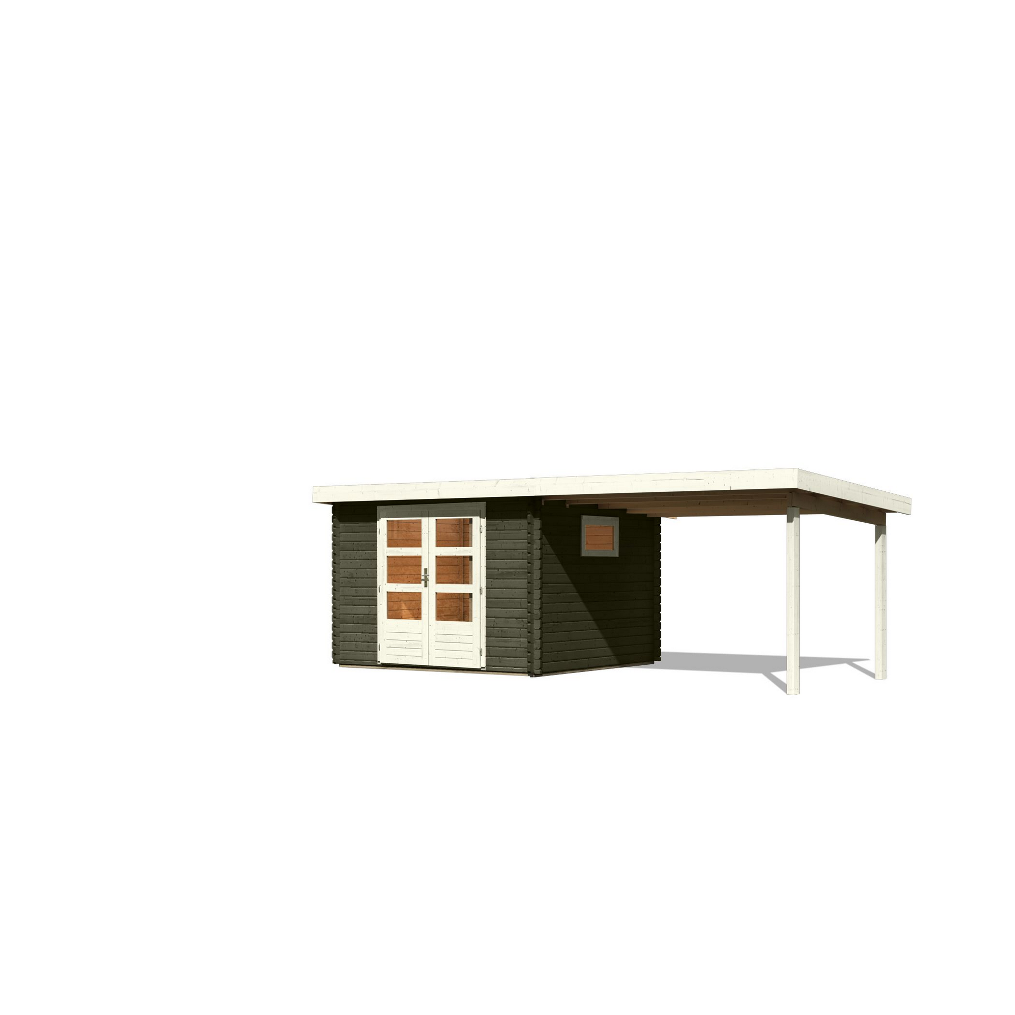 Gartenhaus-Set 'Ahrensburg 3' terragrau mit Anbaudach 614,5 x 217 x 333 cm