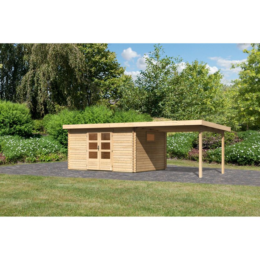 Gartenhaus-Set 'Ahrensburg 5' naturbelassen mit Schleppdach 614,5 x 217 x 333 cm
