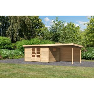 Gartenhaus-Set 'Ahrensburg 5' naturbelassen mit Anbaudach und Rückwand 706 x 217 x 333 cm