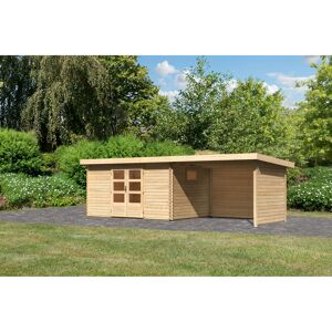 Gartenhaus-Set 'Ahrensburg 5' naturbelassen mit Anbaudach, Rück- und Seitenwand 614,5 x 217 x 333 cm