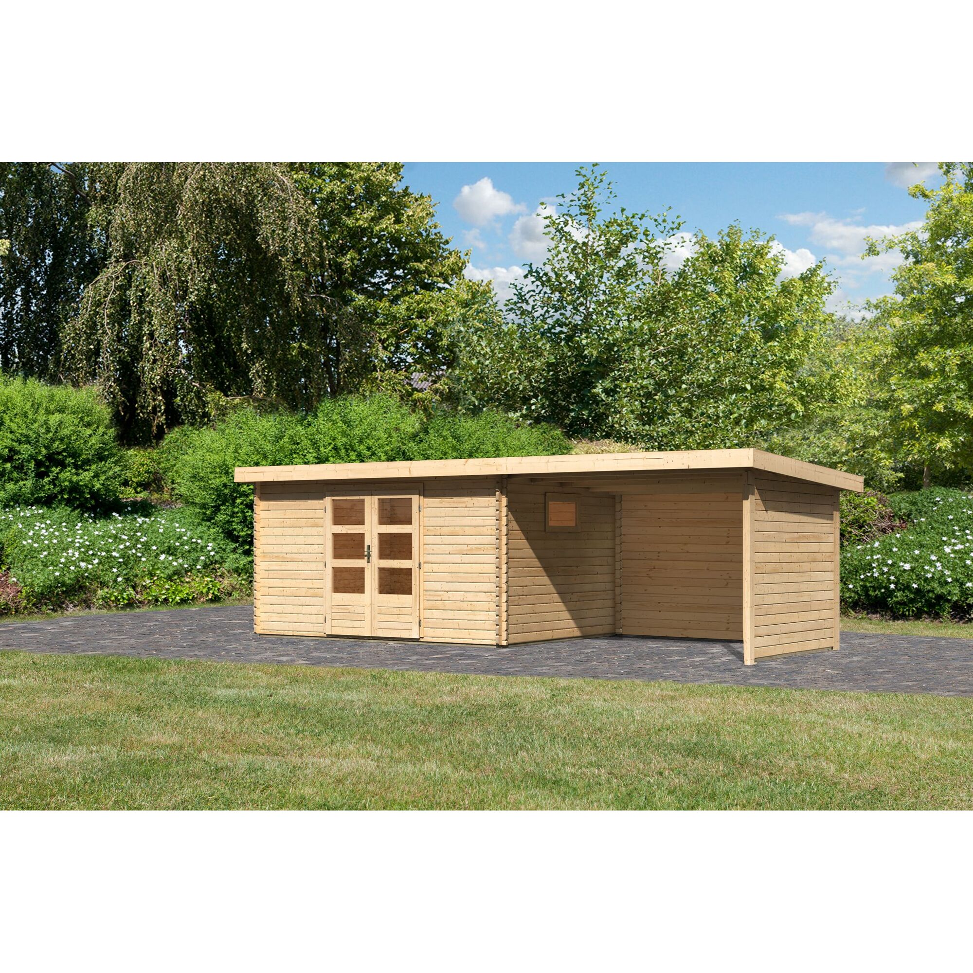 Gartenhaus aus Holz mit Gründach