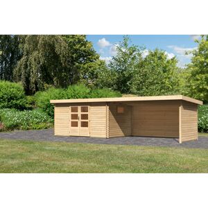 Gartenhaus-Set 'Ahrensburg 5' naturbelassen mit Anbaudach, Rück- und Seitenwand 806 x 217 x 333 cm