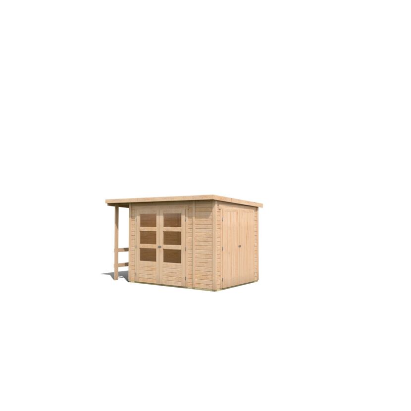 Gartenhaus-Set 'Kombo' naturbelassen 300 x 196,5 x 186 cm mit Pultdach, Schrank und Anbaudach