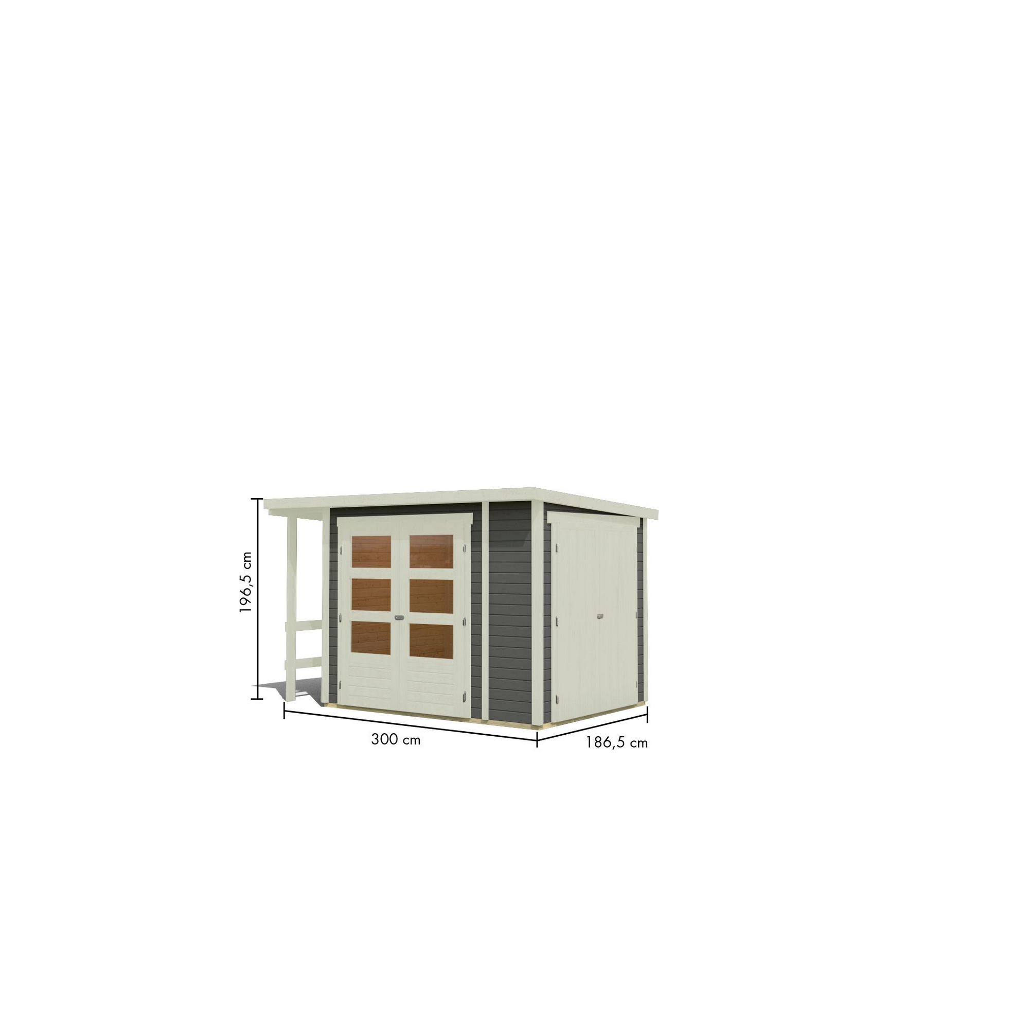 Gartenhaus-Set 'Kombo' terragrau 300 x 196,5 x 186 cm mit Pultdach, Schrank und Anbaudach + product picture