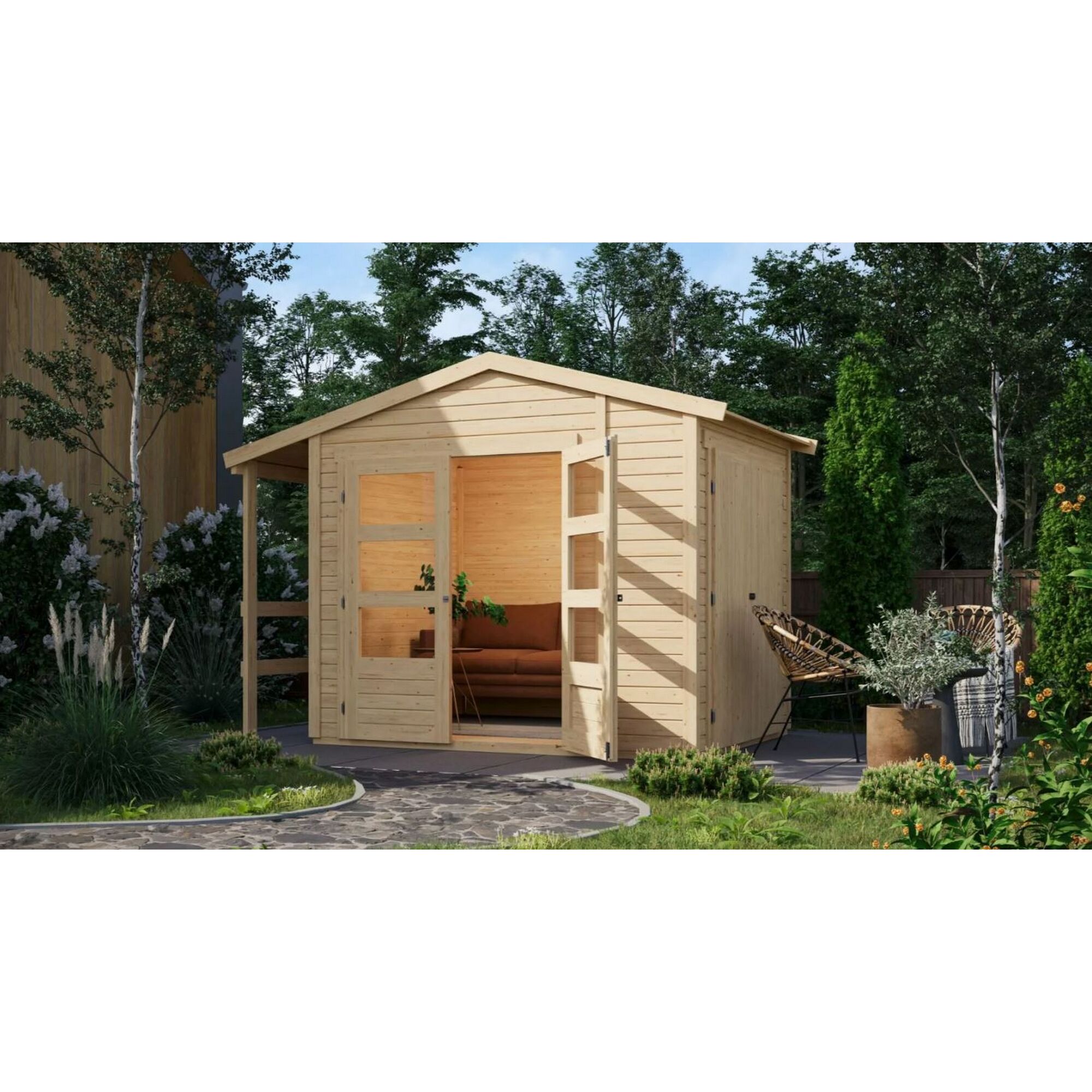 Gartenhaus aus Holz mit überdachter Veranda