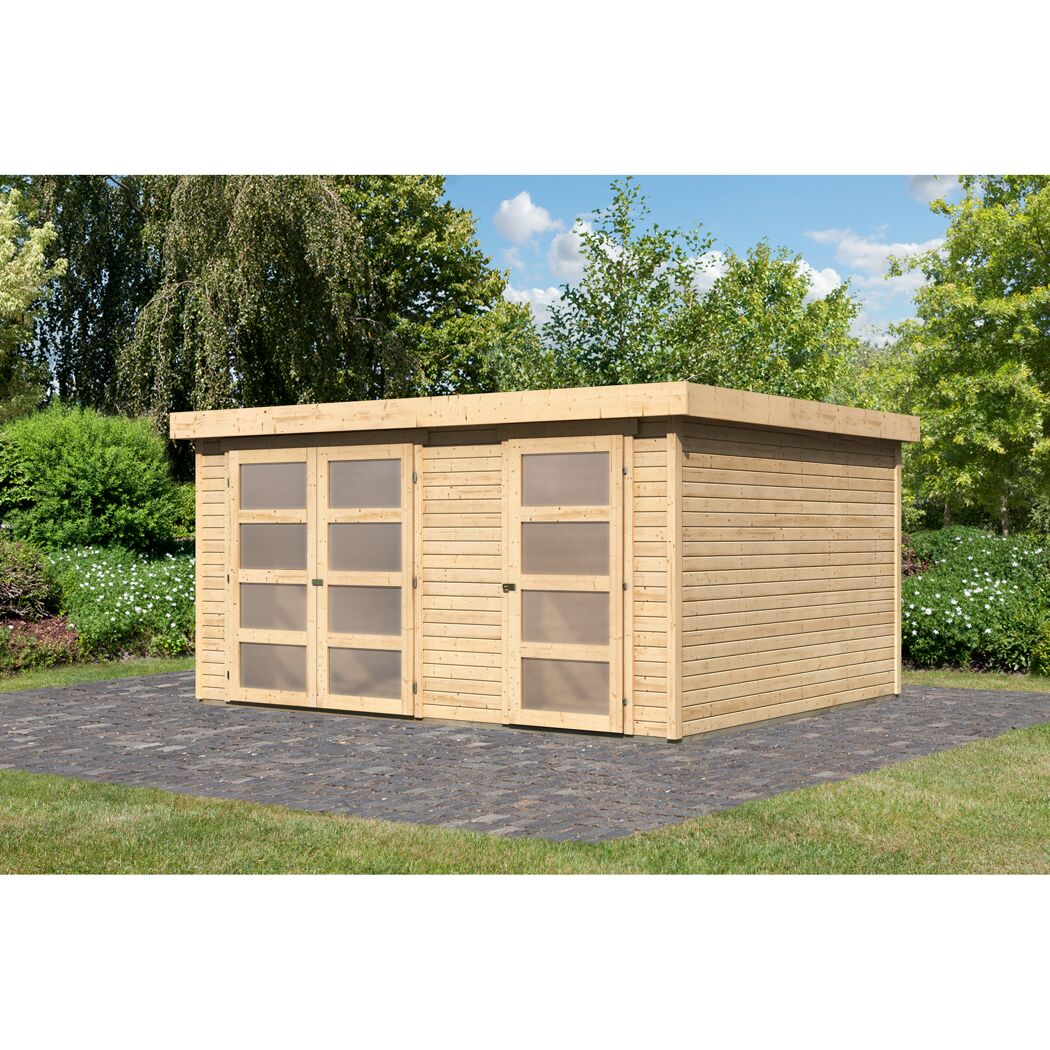 Gartenhaus aus Holz mit Doppeltür und Fenstern