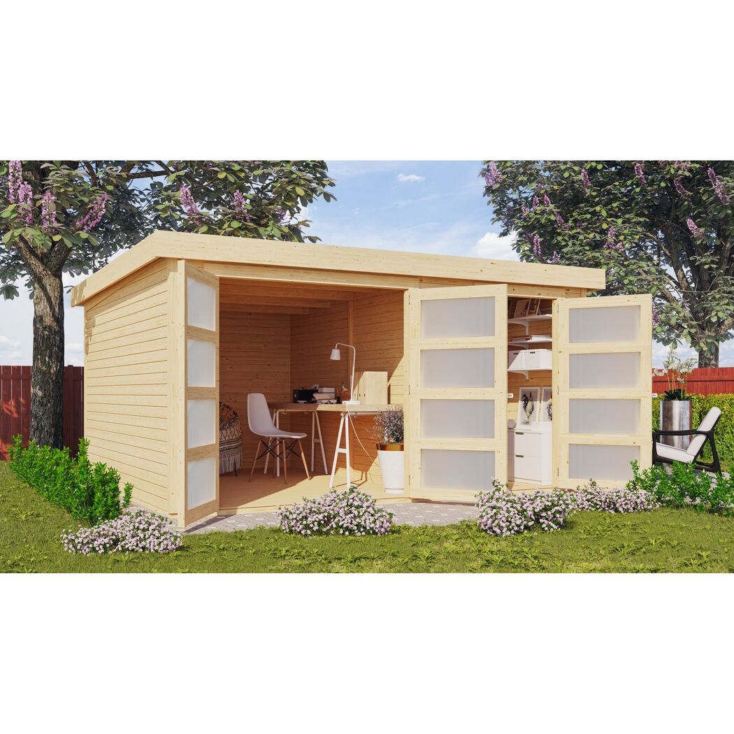Gartenhaus aus Holz mit Arbeitsplatz