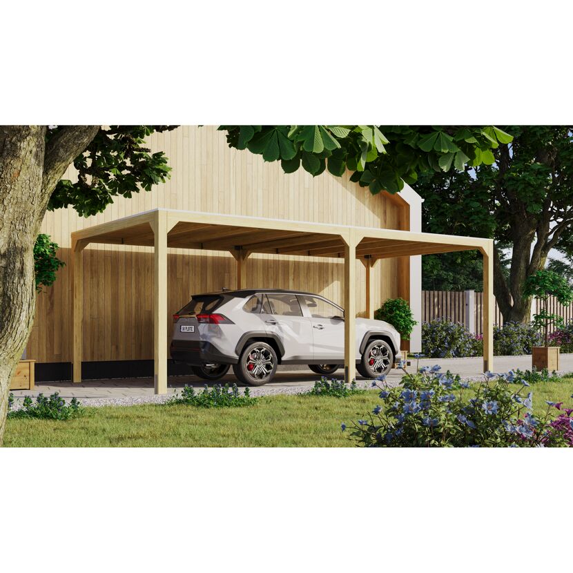 Auto unter einem Carport aus Holz