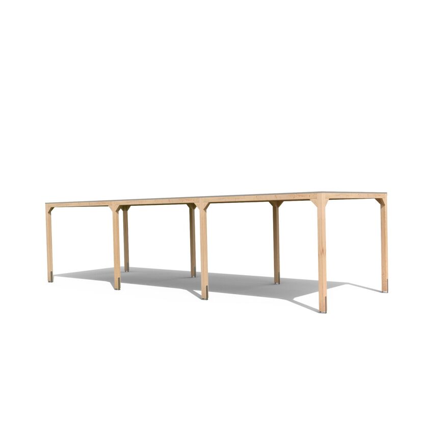 Langer Holztisch mit grauer Tischplatte