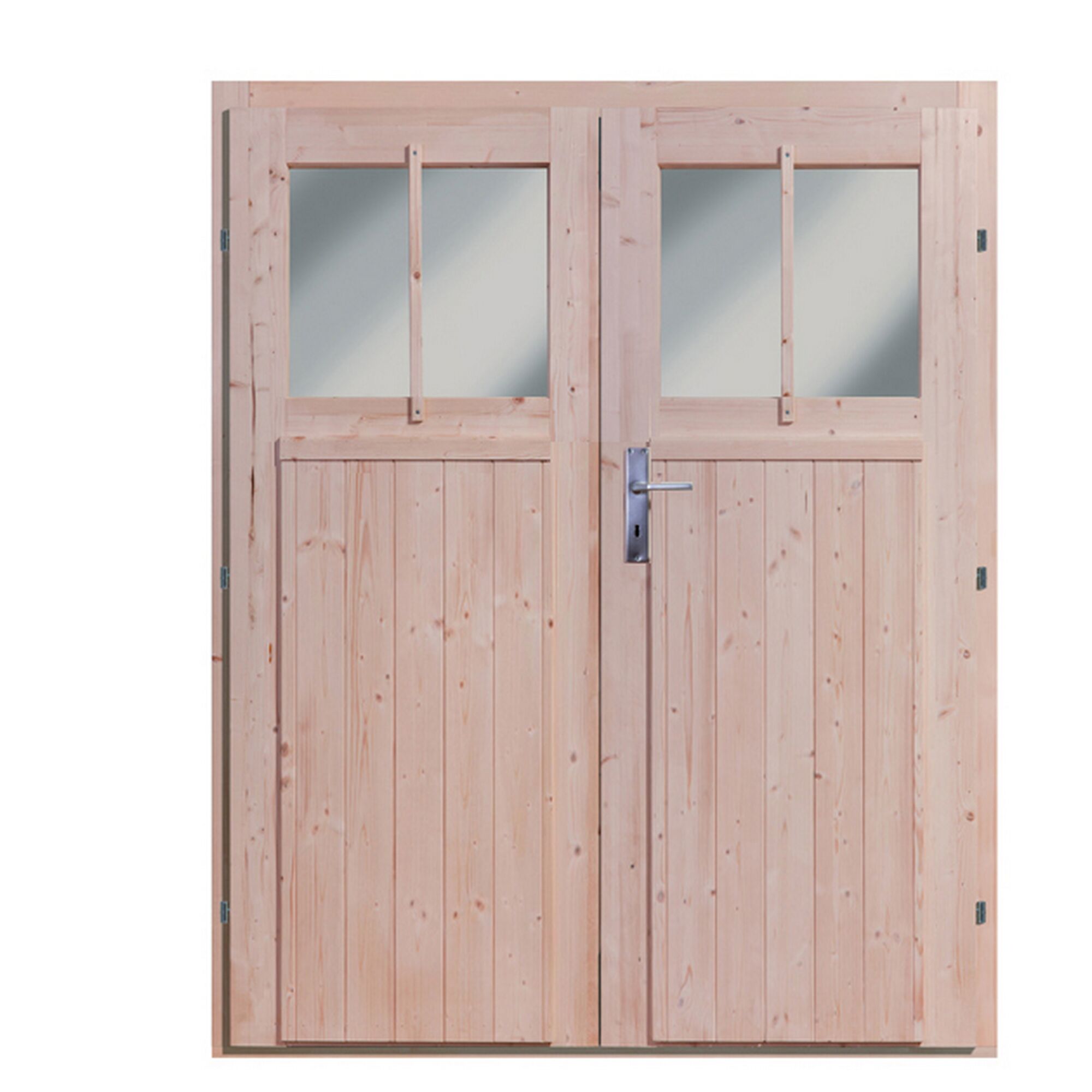 Doppelte Holztür mit Glasausschnitten