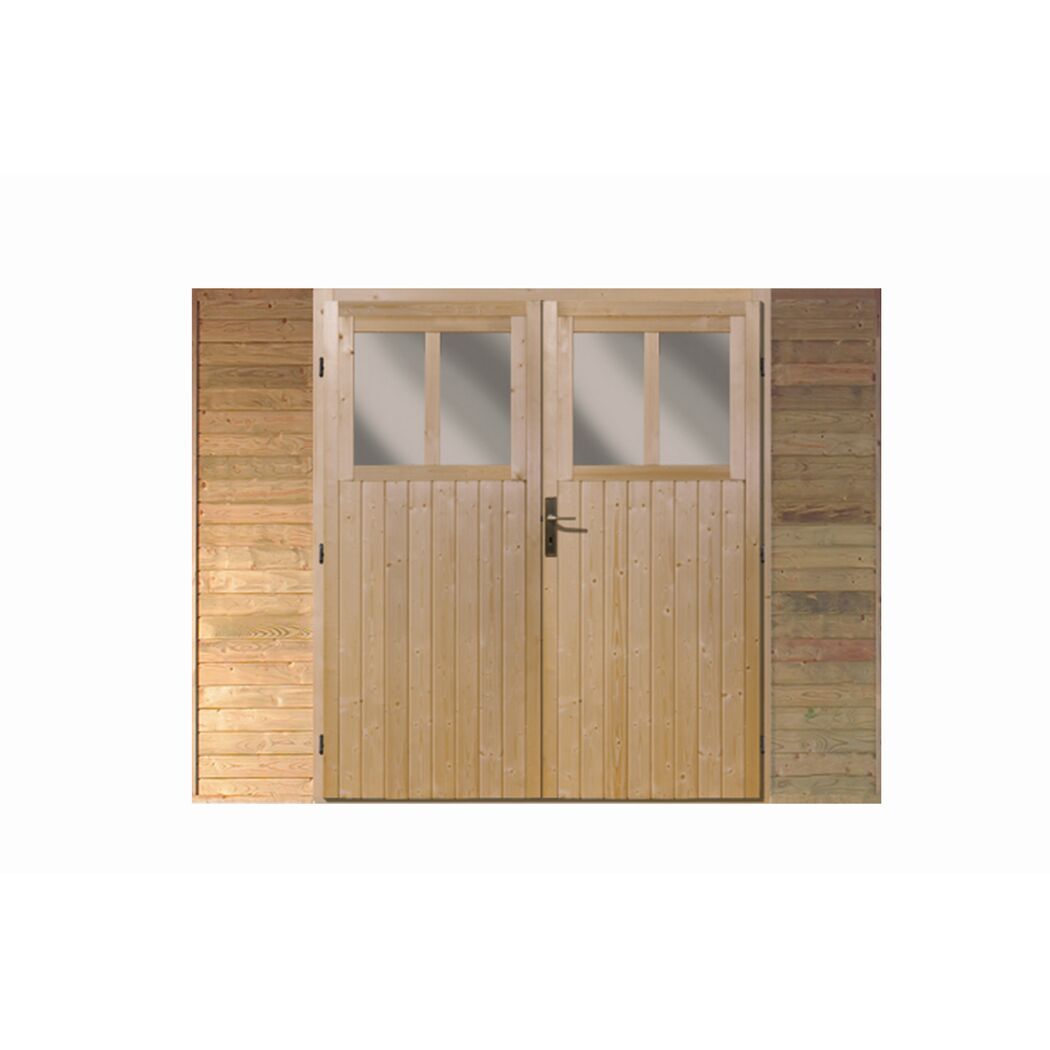 Doppelte Holztür mit Glasfenstern