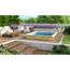 Holzpool auf Terrasse mit Gartenmöbeln