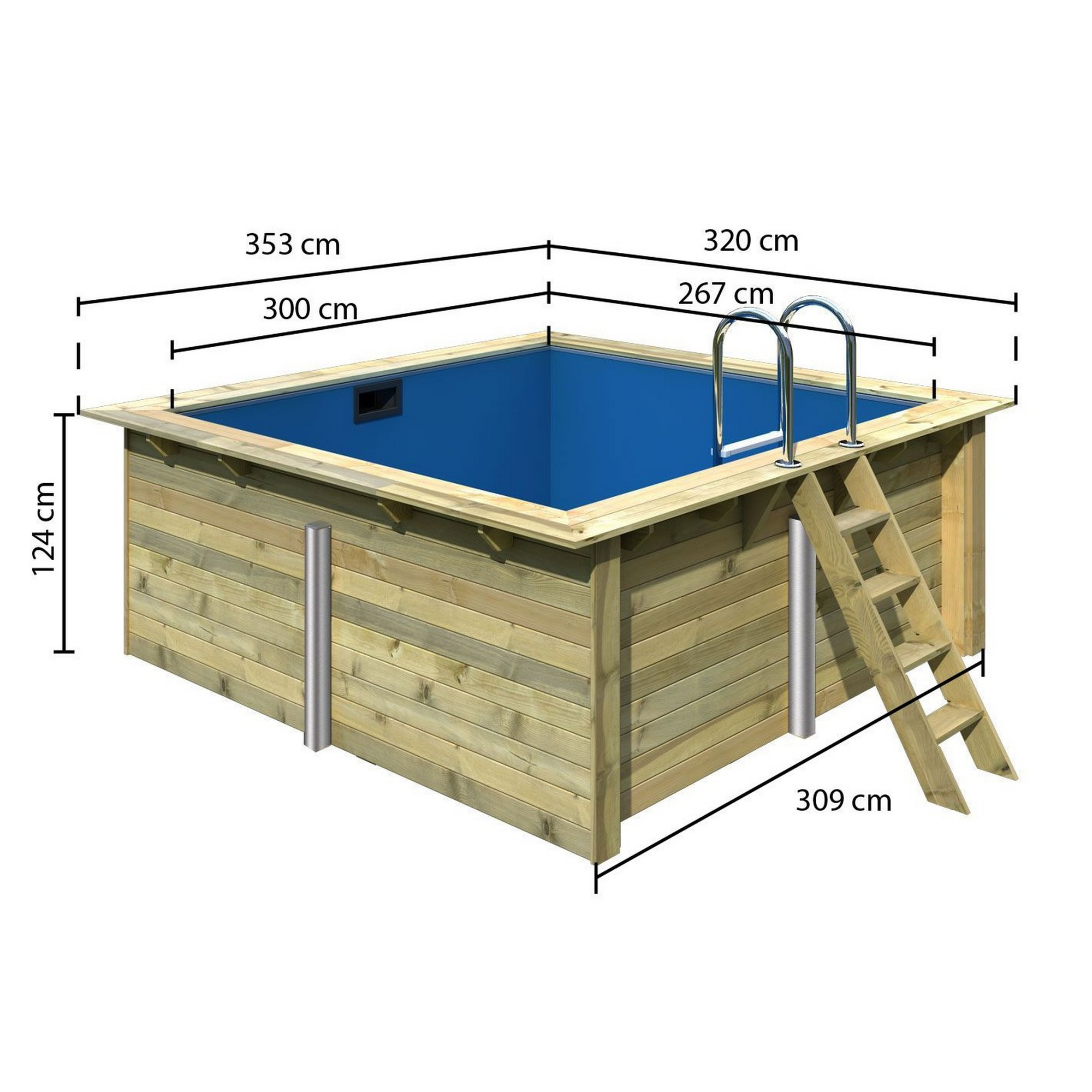 Massivholzpool 'Pool 1' naturbelassen 320 x 124 x 353 cm