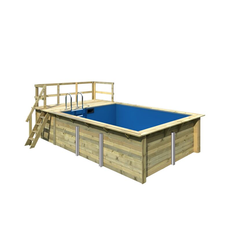 Rechteckiger Holzpool mit Leiter