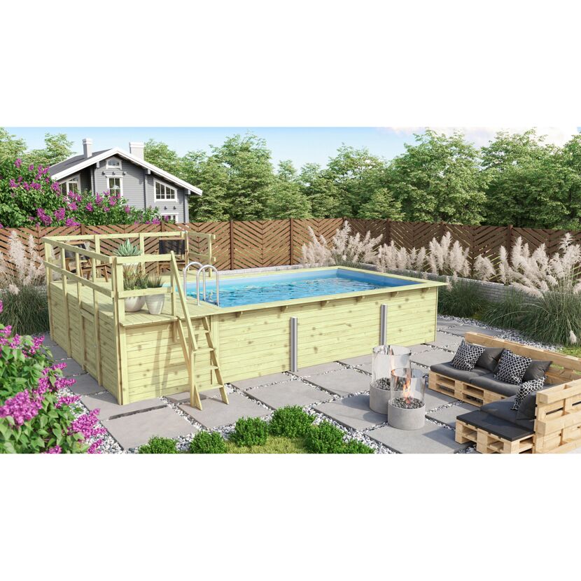 Holzpool mit Sonnenterrasse und Leiter