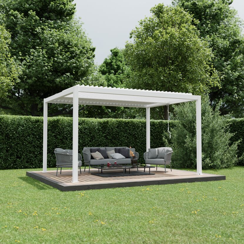 Pergola 'Shade' weiß mit Beleuchtung 395 x 230 x 290 cm