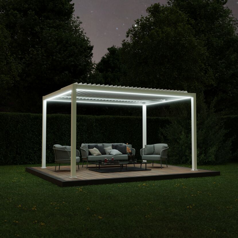 Pergola 'Shade' weiß mit Beleuchtung 395 x 230 x 290 cm