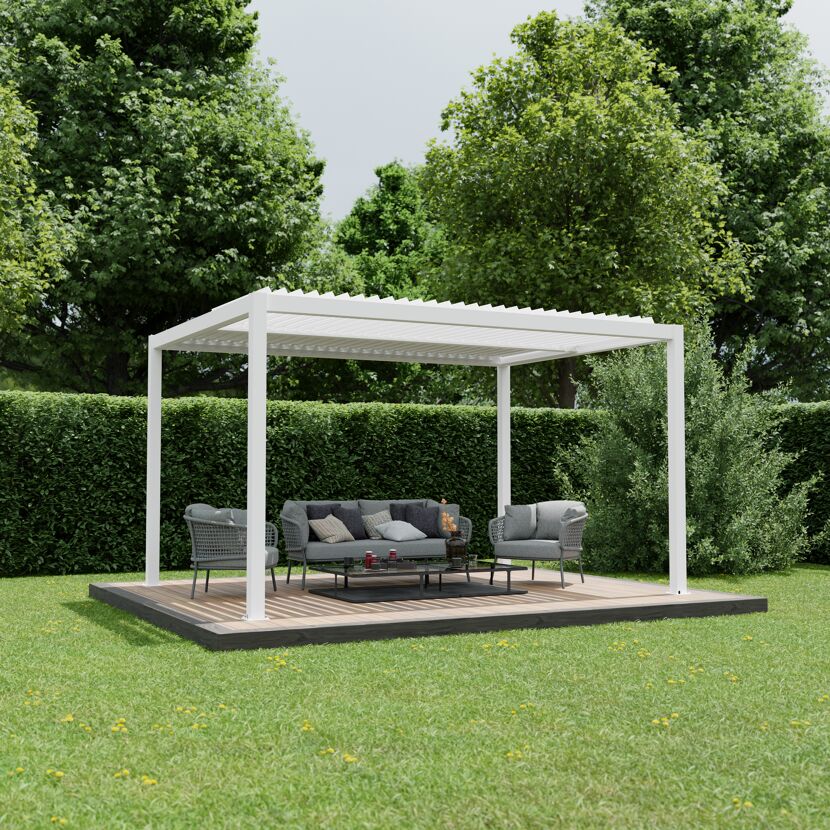 Pergola 'Shade' weiß elektrisch 395,8 x 230 x 290 cm