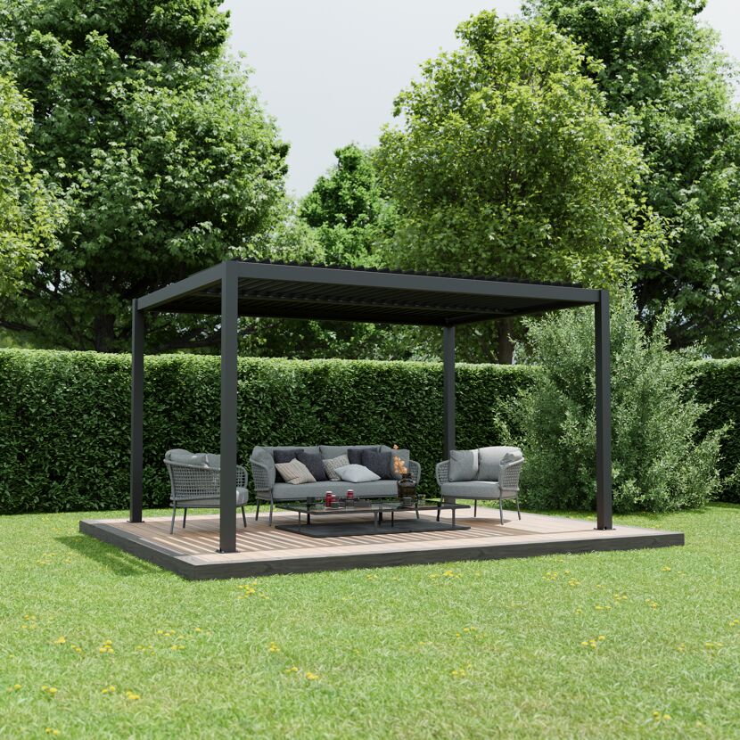 Pergola 'Shade' dunkelgrau elektrisch 395,8 x 230 x 290 cm