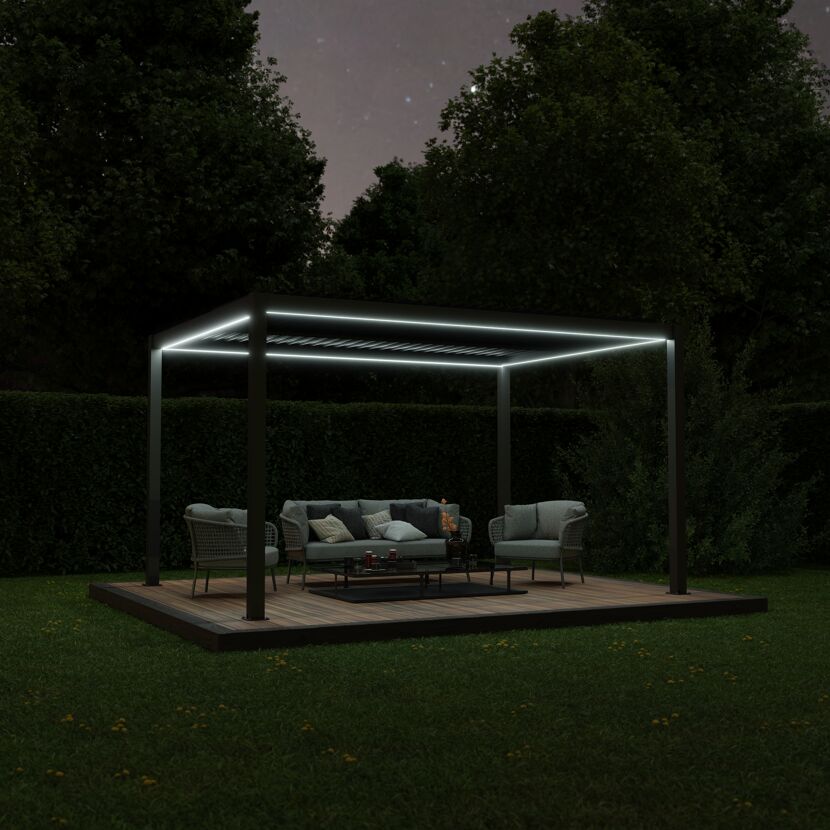Pergola 'Shade' dunkelgrau elektrisch 395,8 x 230 x 290 cm